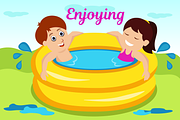 Kids Enjoying bath Illustration