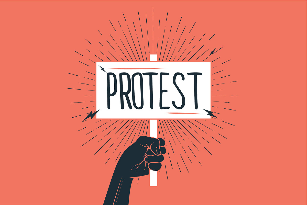 protest raised arm fist with banner in Illustrations - product preview 8