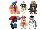 Vector Set hipster dogs in clothes