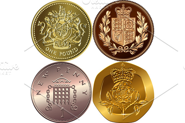 Vector set British money gold coins