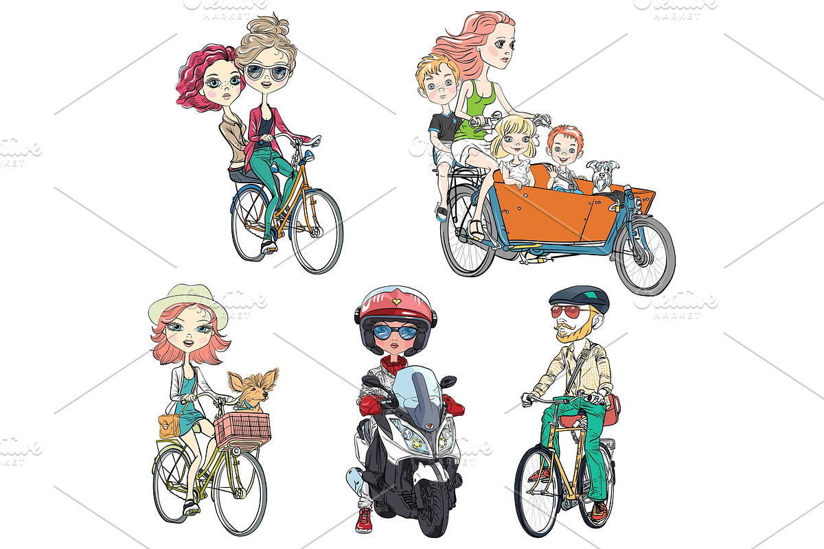 Vector set people ride a bike in Illustrations - product preview 8