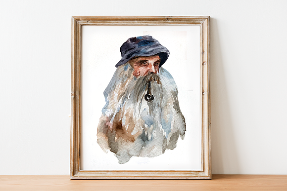Watercolor Fisherman's Portrait in Illustrations - product preview 1