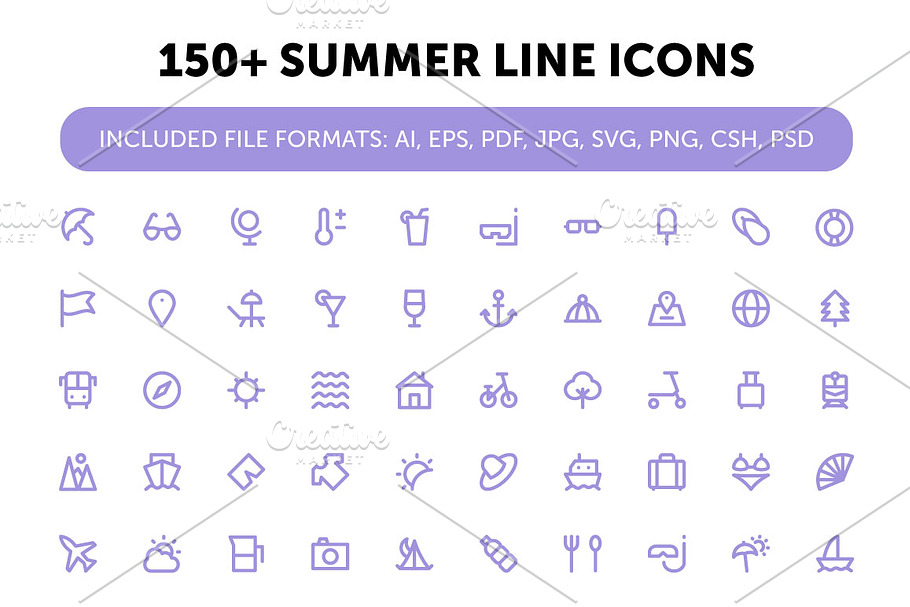 150+ Summer Line Icons