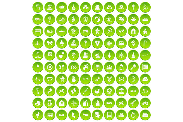 100 baby icons set green