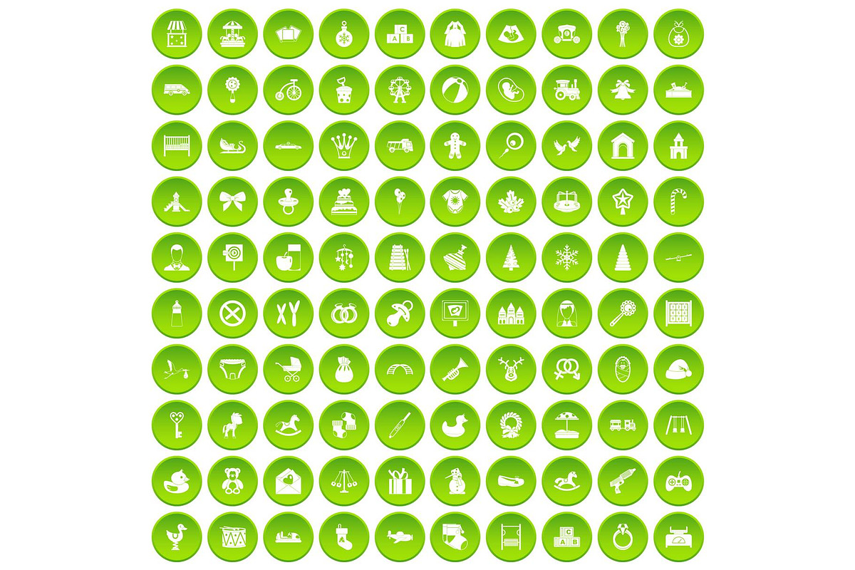 100 baby icons set green in Illustrations - product preview 8