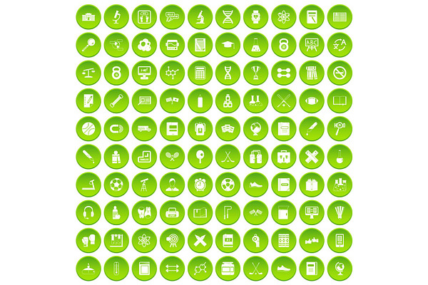 100 college icons set green