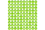 100 delicious dishes icons set green