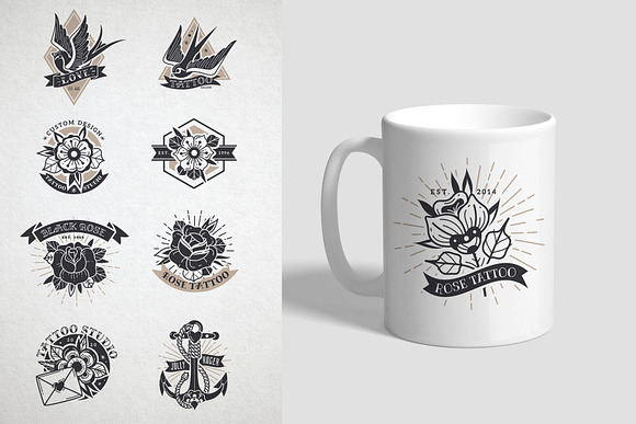 Old school traditional tattoo set in Illustrations - product preview 5