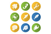 Marine animals flat design icons set