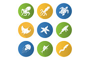 Sea animals flat design glyph icons