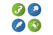 Sea animals flat design glyph icons