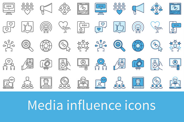 Media influence icons set