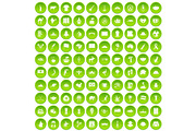 100 landmarks icons set green