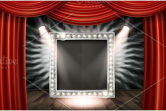 Wooden stage with a red curtain in Graphics - product preview 1