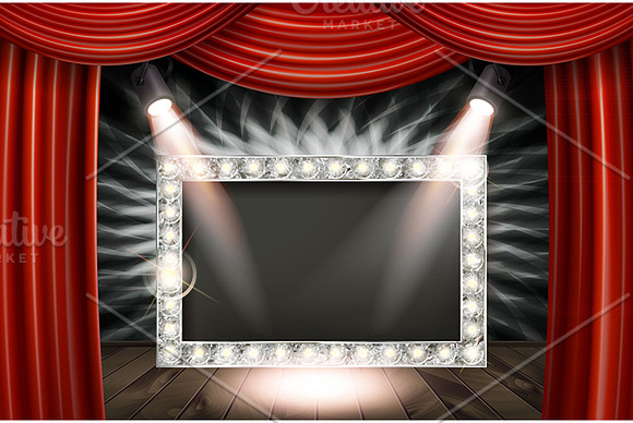 Wooden stage with a red curtain in Graphics - product preview 2
