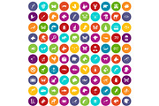100 animals icons set color