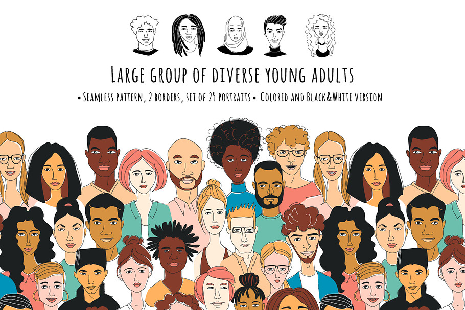 Young Adults' diverse faces pattern