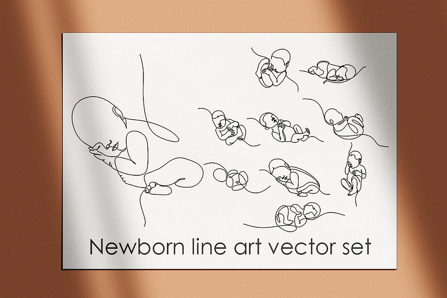 Newborn baby line art. Line drawing
