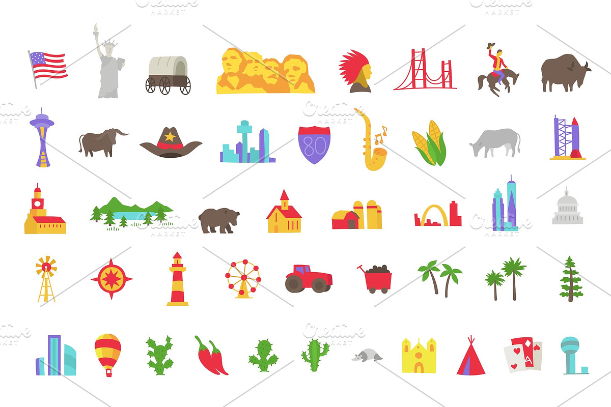America set of icons. USA tourist in Illustrations - product preview 8