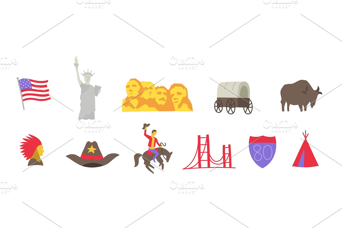 America set of icons. USA tourist in Illustrations - product preview 8