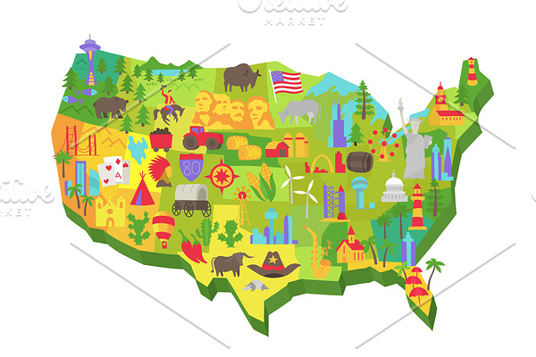 Illustrated USA tourist attraction