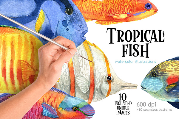 Watercolor tropical fish