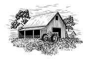 Old Farm Tractor and Barn