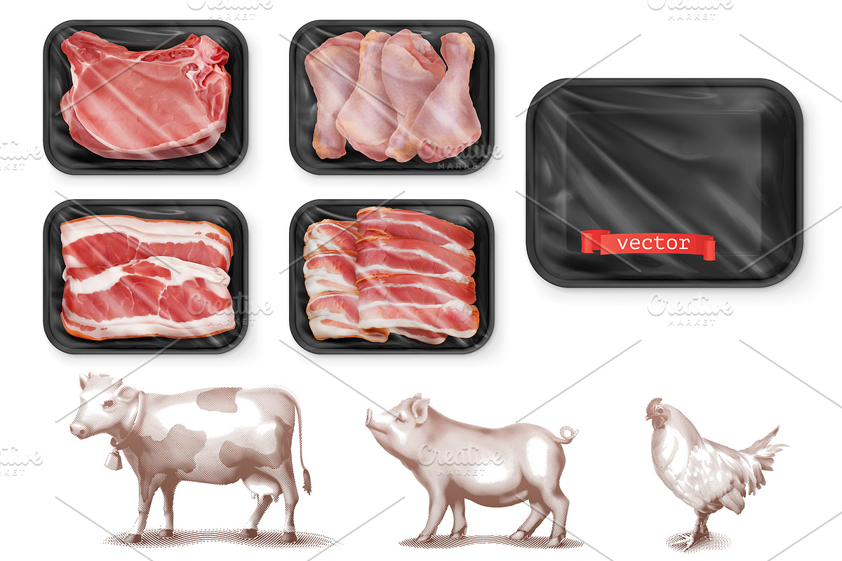 Wrapping. Beef, pork, chicken legs. in Illustrations - product preview 8