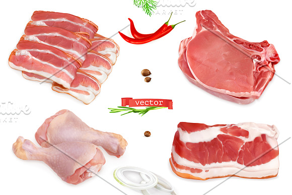 Wrapping. Beef, pork, chicken legs. in Illustrations - product preview 1