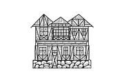 Timber framing house sketch vector