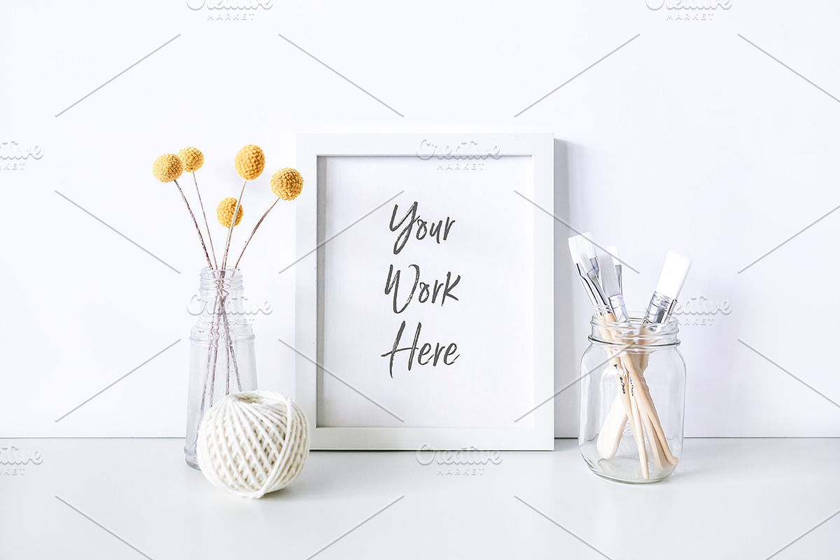 Paint Brush White Frame Mockup in Print Mockups - product preview 8