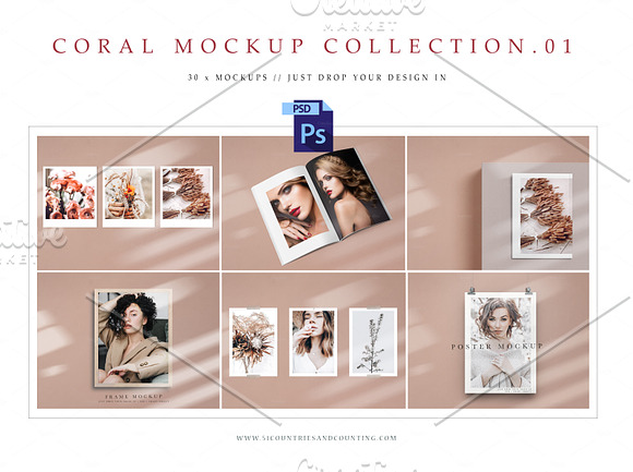 Mockup Bundle x30 Templates | Coral in Print Mockups - product preview 12