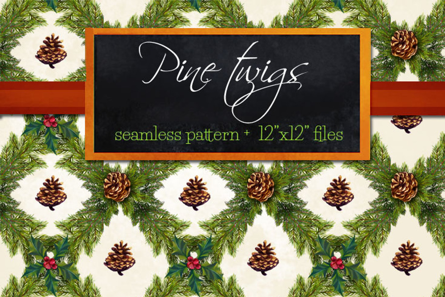 Pine Twigs seamless Christma pattern in Patterns - product preview 8