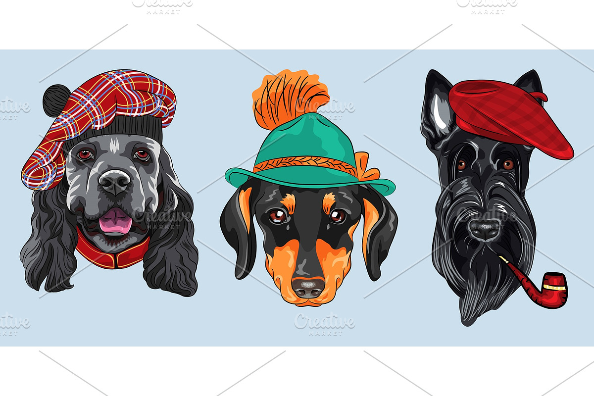 vector Set 2 cartoon hipster dogs in Illustrations - product preview 8