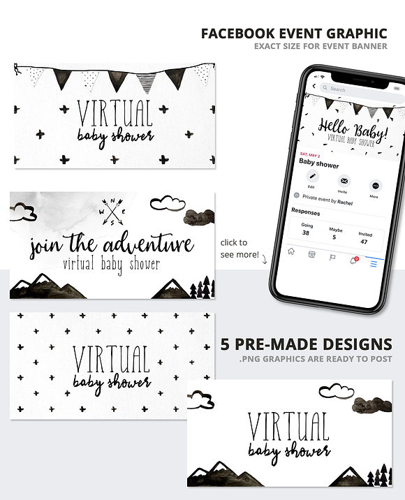 Virtual Shower Kit - Black & White in Card Templates - product preview 1