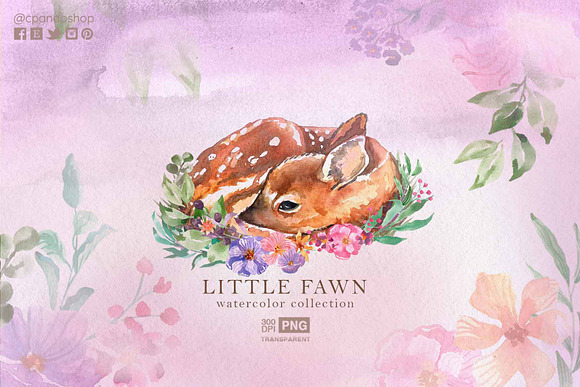 Little fawn watercolor clipart deer in Illustrations - product preview 2