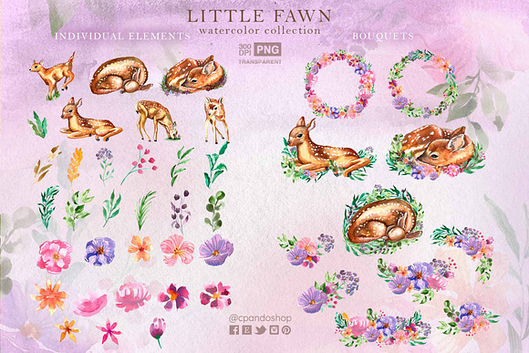 Little fawn watercolor clipart deer in Illustrations - product preview 3