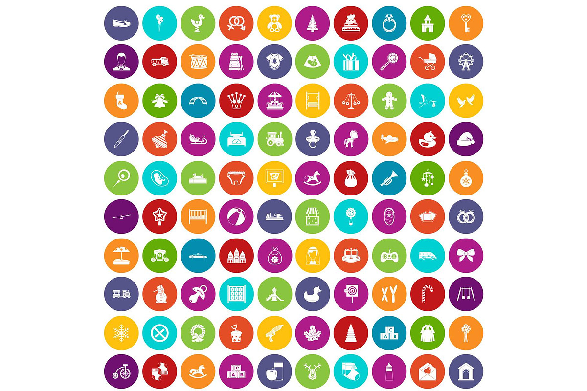 100 baby icons set color in Illustrations - product preview 8