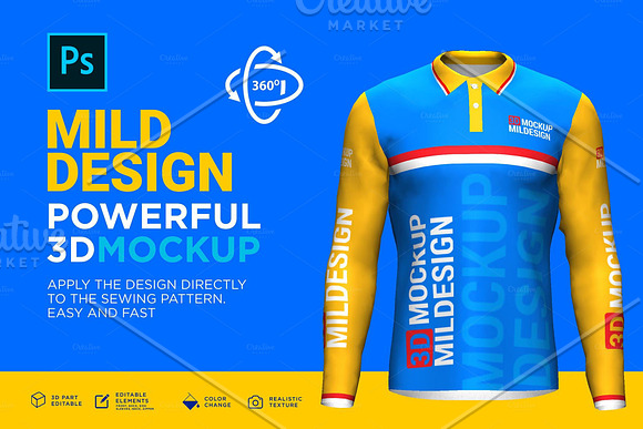 3D Mockup: Polo shirt long sleeve in Product Mockups - product preview 6