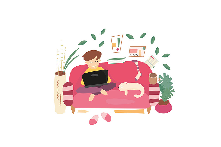 Young man is sitting with laptop in Illustrations - product preview 8