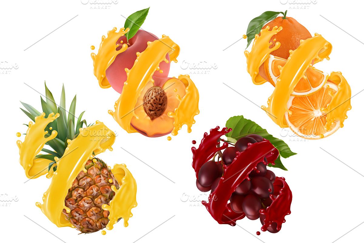 Orange, pineapple, grapes, peach in Icons - product preview 8