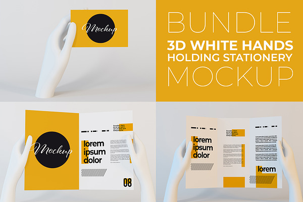 3D White Hands Bundle Mockup