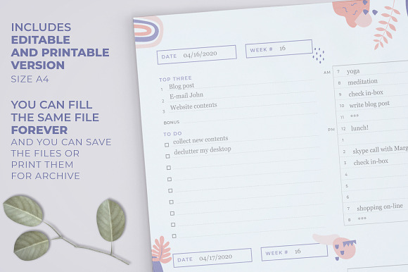 Daily & Weekly pdf Fillable Planners in Stationery Templates - product preview 1