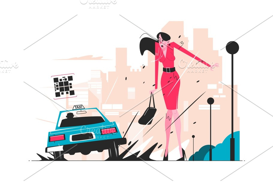 Taxi car splattering woman in Illustrations - product preview 8