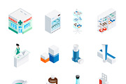 Pharmacy isometric icons set