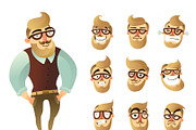 Colored emotions man icon set