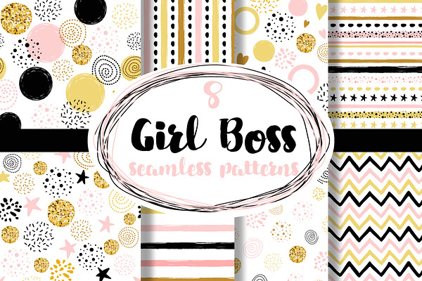 Girl boss seamless pattern Pink gold