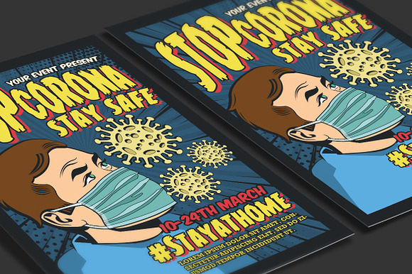 Corona Virus Campaign Comic Flyer in Flyer Templates - product preview 3