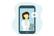Woman doctor online from smartphone