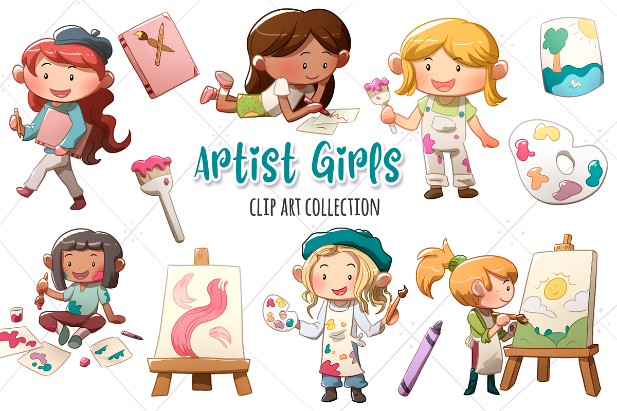 Artist Girls Clip Art Collection in Illustrations - product preview 8